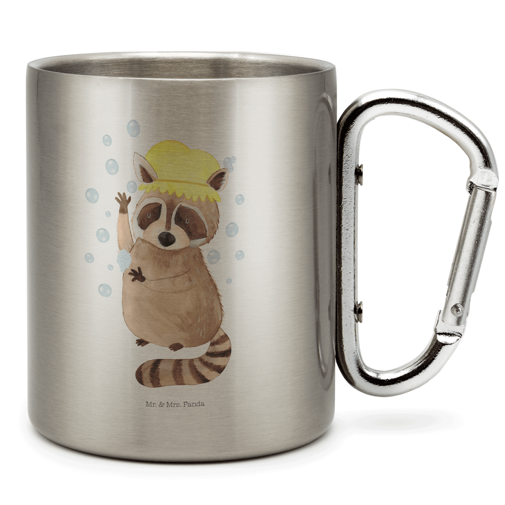 Edelstahlbecher Waschbär Edelstahltasse, Karabiner, Edelstahlbecher, Outdoor, Camping, Tasse, Becher, Tiermotive, Gute Laune, lustige Sprüche, Tiere, Waschbär, Tagträumen, Plan, Fröhlich, waschen, Seifenblasen