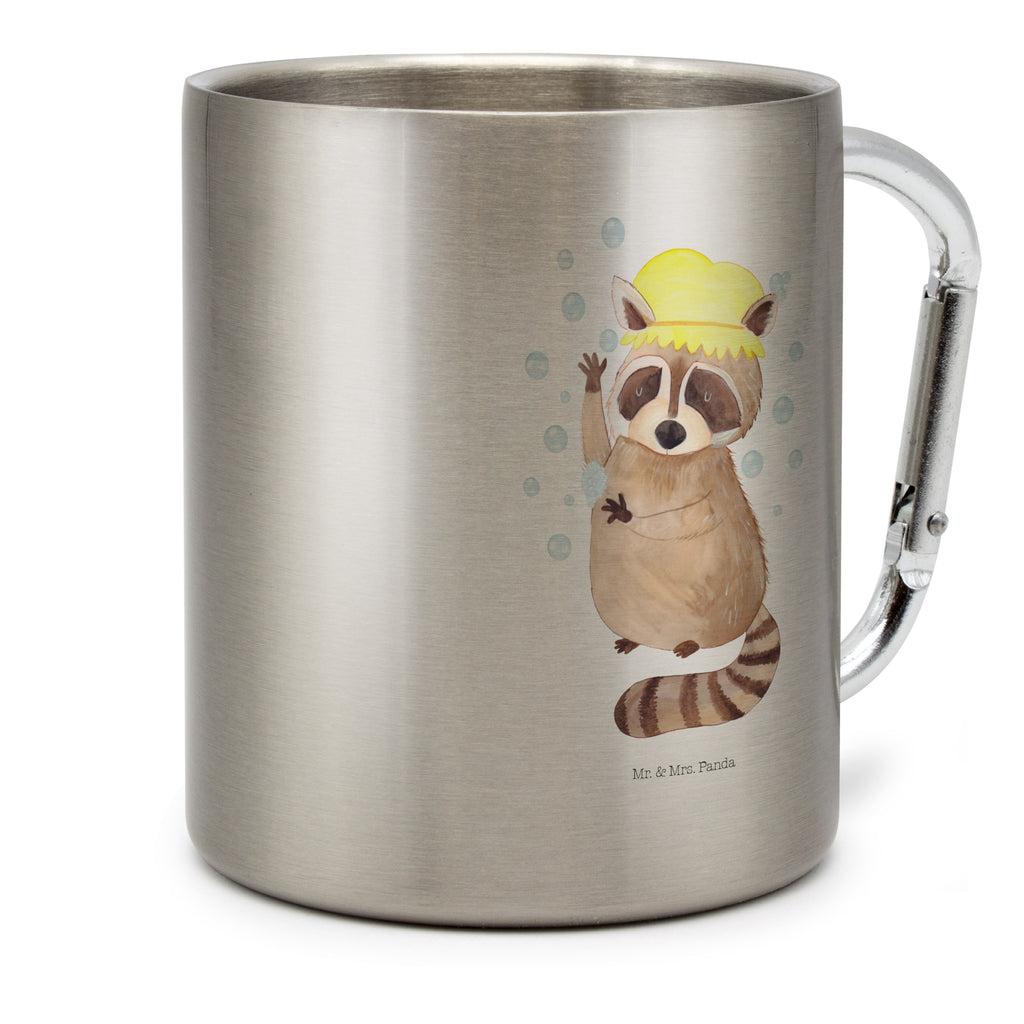 Edelstahlbecher Waschbär Edelstahltasse, Karabiner, Edelstahlbecher, Outdoor, Camping, Tasse, Becher, Tiermotive, Gute Laune, lustige Sprüche, Tiere, Waschbär, Tagträumen, Plan, Fröhlich, waschen, Seifenblasen
