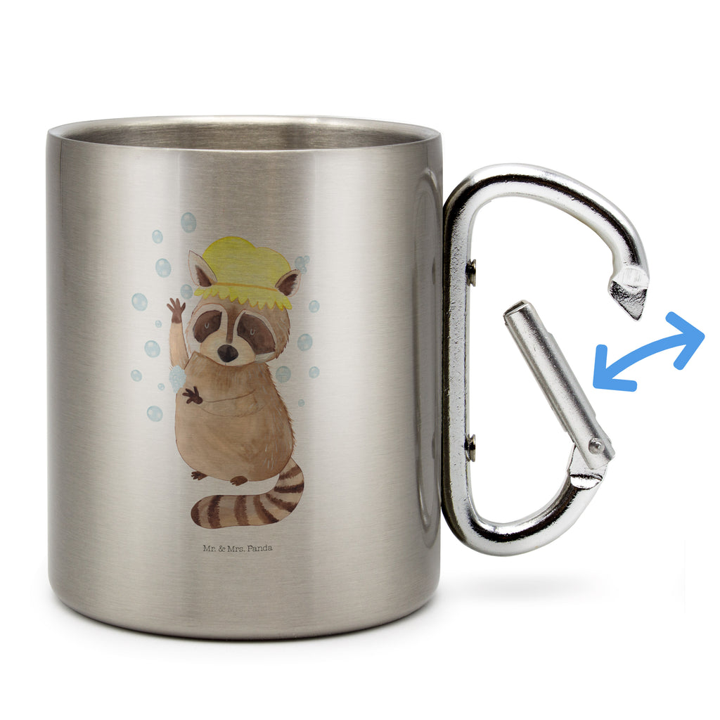 Edelstahlbecher Waschbär Edelstahltasse, Karabiner, Edelstahlbecher, Outdoor, Camping, Tasse, Becher, Tiermotive, Gute Laune, lustige Sprüche, Tiere, Waschbär, Tagträumen, Plan, Fröhlich, waschen, Seifenblasen