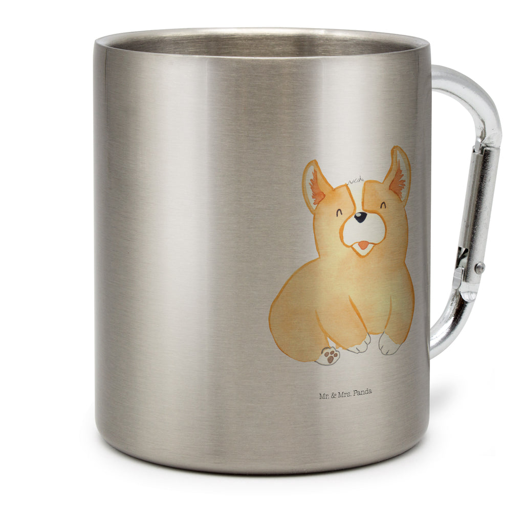 Edelstahlbecher Corgie Edelstahltasse, Karabiner, Edelstahlbecher, Outdoor, Camping, Tasse, Becher, Hund, Hundemotiv, Haustier, Hunderasse, Tierliebhaber, Hundebesitzer, Sprüche, Corgie, Welsh Corgie Pembroke, britisch, Motivation, Spruch, Hundespruch, Lebensfreude