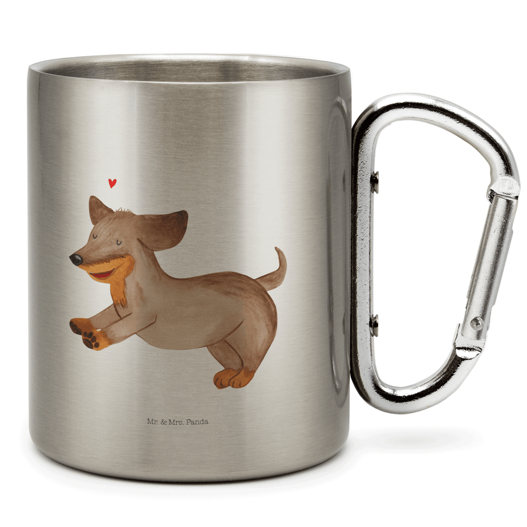 Edelstahlbecher Hund Dackel fröhlich Edelstahltasse, Karabiner, Edelstahlbecher, Outdoor, Camping, Tasse, Becher, Hund, Hundemotiv, Haustier, Hunderasse, Tierliebhaber, Hundebesitzer, Sprüche, Hunde, Dackel, Dachshund, happy dog
