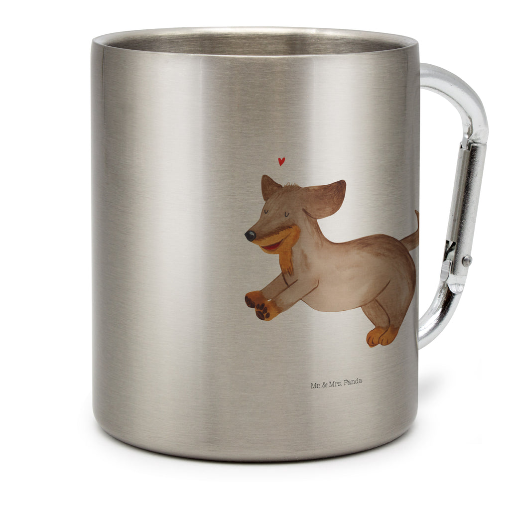 Edelstahlbecher Hund Dackel fröhlich Edelstahltasse, Karabiner, Edelstahlbecher, Outdoor, Camping, Tasse, Becher, Hund, Hundemotiv, Haustier, Hunderasse, Tierliebhaber, Hundebesitzer, Sprüche, Hunde, Dackel, Dachshund, happy dog