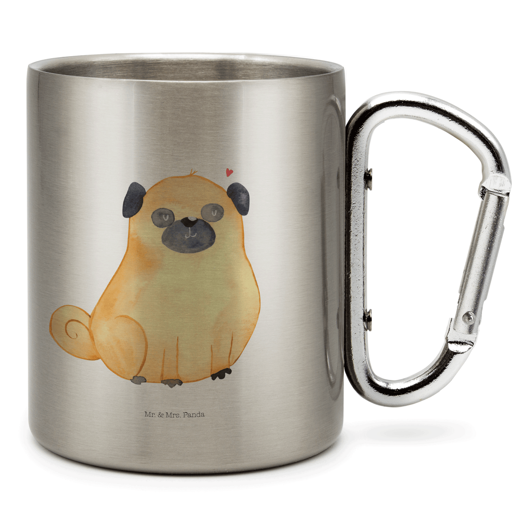 Edelstahlbecher Mops Edelstahltasse, Karabiner, Edelstahlbecher, Outdoor, Camping, Tasse, Becher, Hund, Hundemotiv, Haustier, Hunderasse, Tierliebhaber, Hundebesitzer, Sprüche, Mops, Liebe, Hundeliebe