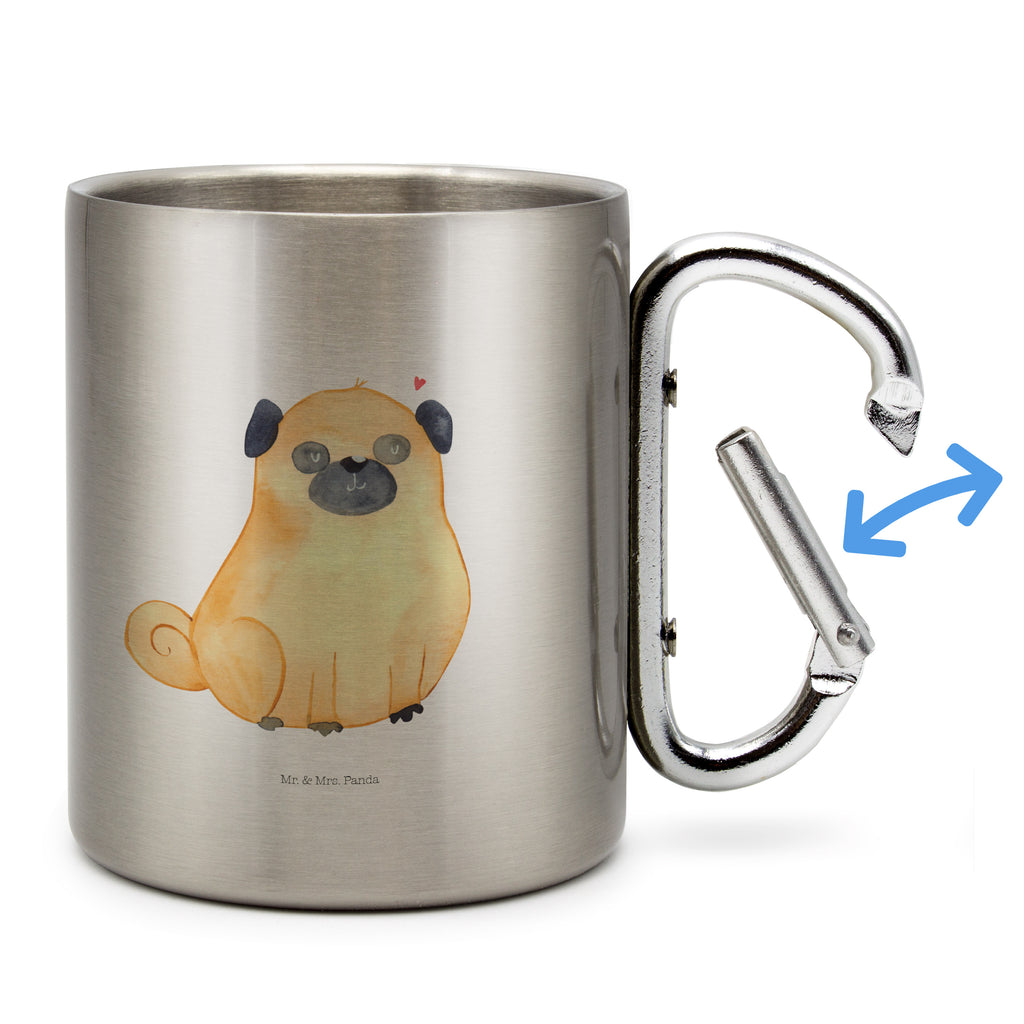 Edelstahlbecher Mops Edelstahltasse, Karabiner, Edelstahlbecher, Outdoor, Camping, Tasse, Becher, Hund, Hundemotiv, Haustier, Hunderasse, Tierliebhaber, Hundebesitzer, Sprüche, Mops, Liebe, Hundeliebe