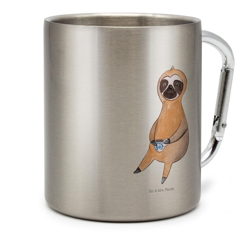 Edelstahlbecher Faultier Kaffee Edelstahltasse, Karabiner, Edelstahlbecher, Outdoor, Camping, Tasse, Becher, Faultier, Faultier Geschenk, Faultier Deko, Faultiere, faul, Lieblingstier, Kaffee, erster Kaffee, Morgenmuffel, Frühaufsteher, Kaffeetasse, Genießer, Coffee, Kaffeegetränk