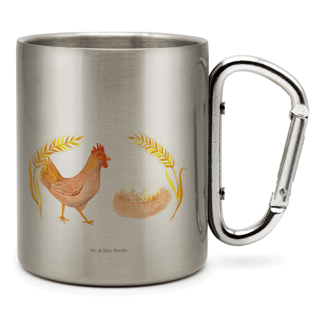 Edelstahlbecher Huhn stolz Edelstahltasse, Karabiner, Edelstahlbecher, Outdoor, Camping, Tasse, Becher, Bauernhof, Hoftiere, Landwirt, Landwirtin, Hahn, Henne, Hühner, Eier, Hof, Landleben, Motivation, Geburt, Magie, Spruch, Schwangerschaft