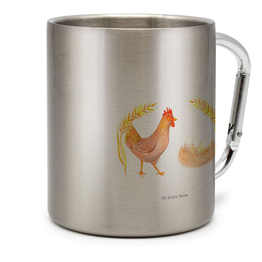 Edelstahlbecher Huhn stolz Edelstahltasse, Karabiner, Edelstahlbecher, Outdoor, Camping, Tasse, Becher, Bauernhof, Hoftiere, Landwirt, Landwirtin, Hahn, Henne, Hühner, Eier, Hof, Landleben, Motivation, Geburt, Magie, Spruch, Schwangerschaft