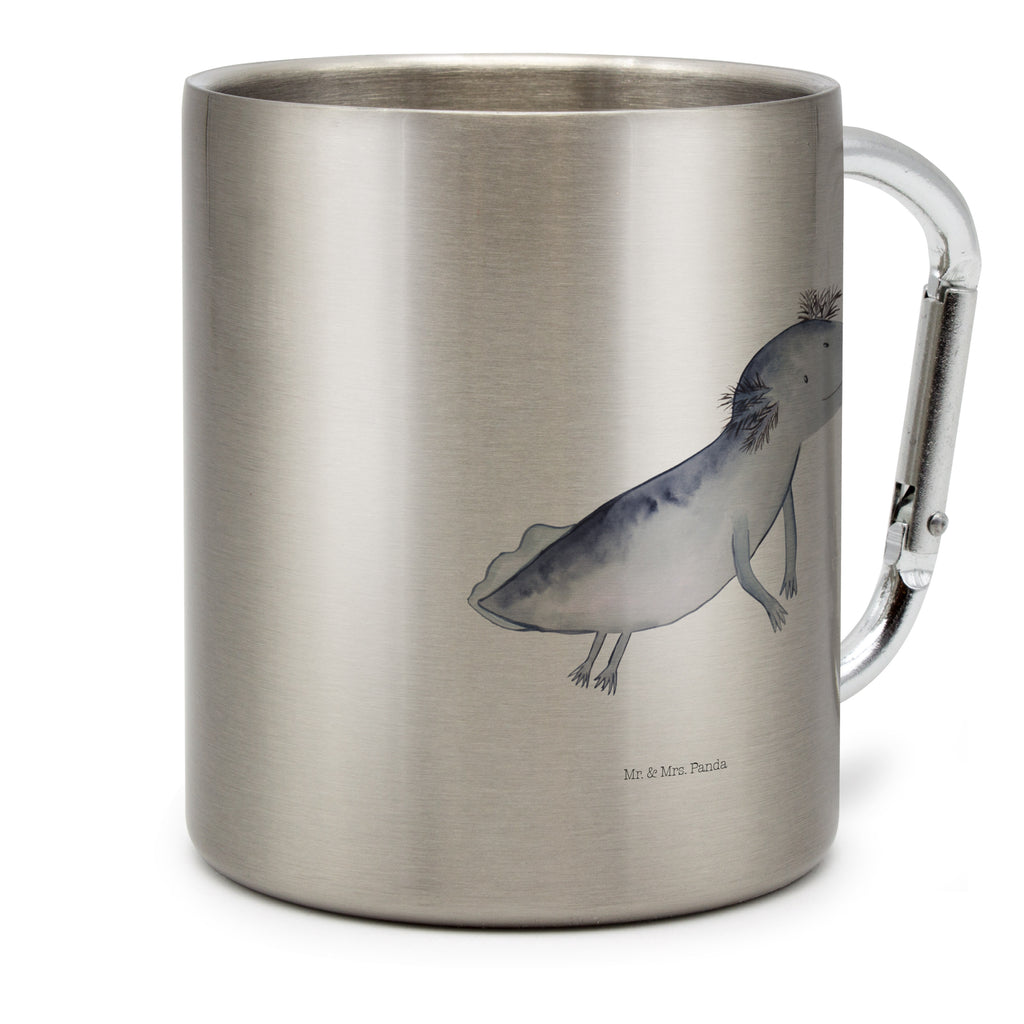Edelstahlbecher Axolotl schwimmt Edelstahltasse, Karabiner, Edelstahlbecher, Outdoor, Camping, Tasse, Becher, Axolotl, Molch, Axolot, Schwanzlurch, Lurch, Lurche, Problem, Probleme, Lösungen, Motivation