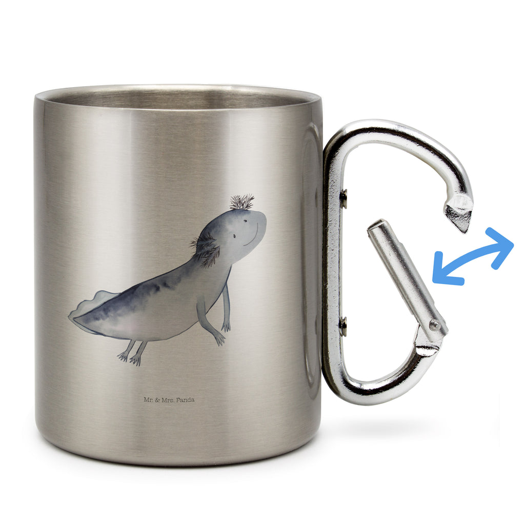 Edelstahlbecher Axolotl schwimmt Edelstahltasse, Karabiner, Edelstahlbecher, Outdoor, Camping, Tasse, Becher, Axolotl, Molch, Axolot, Schwanzlurch, Lurch, Lurche, Problem, Probleme, Lösungen, Motivation
