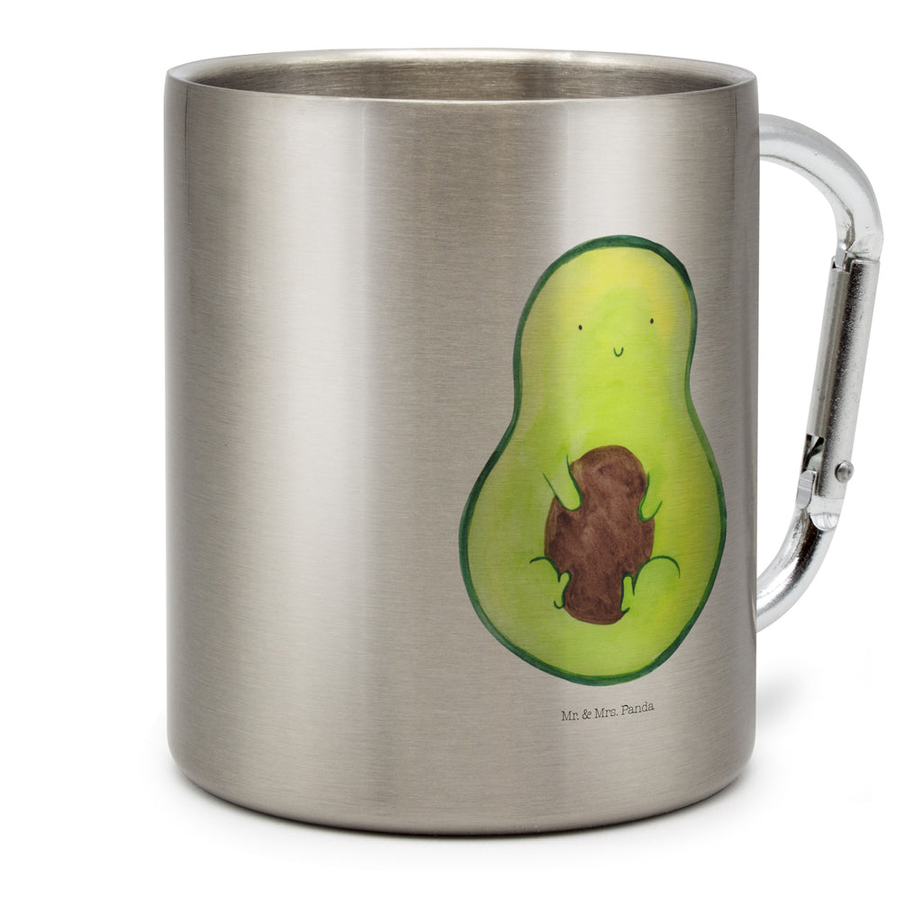 Edelstahlbecher Avocado mit Kern Edelstahltasse, Karabiner, Edelstahlbecher, Outdoor, Camping, Tasse, Becher, Avocado, Veggie, Vegan, Gesund, Avokado, Avocadokern, Kern, Pflanze, Spruch Leben