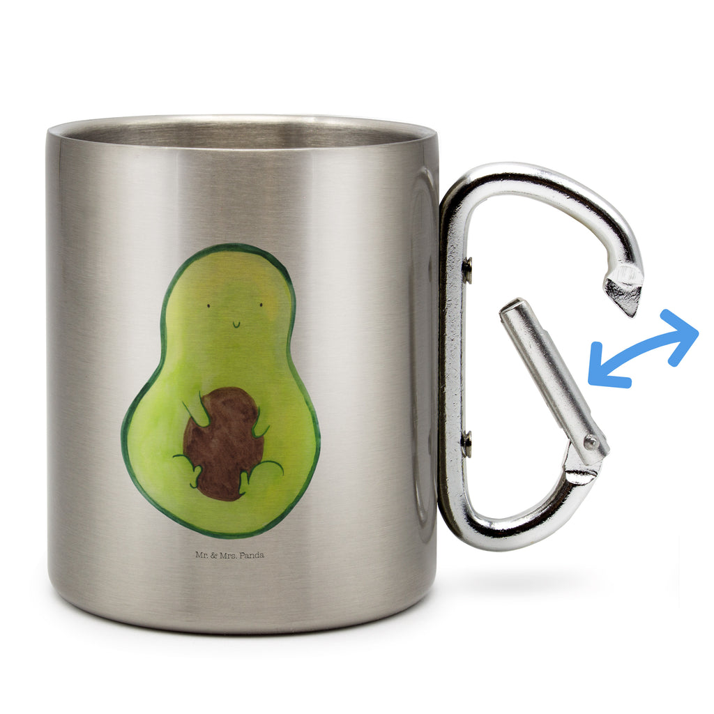 Edelstahlbecher Avocado mit Kern Edelstahltasse, Karabiner, Edelstahlbecher, Outdoor, Camping, Tasse, Becher, Avocado, Veggie, Vegan, Gesund, Avokado, Avocadokern, Kern, Pflanze, Spruch Leben