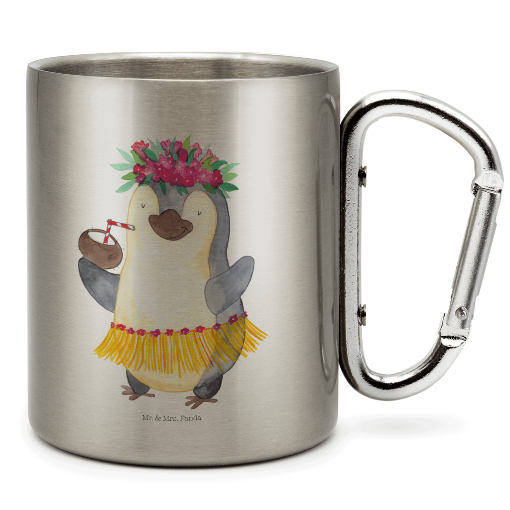 Edelstahlbecher Pinguin Kokosnuss Edelstahltasse, Karabiner, Edelstahlbecher, Outdoor, Camping, Tasse, Becher, Pinguin, Aloha, Hawaii, Urlaub, Kokosnuss, Pinguine