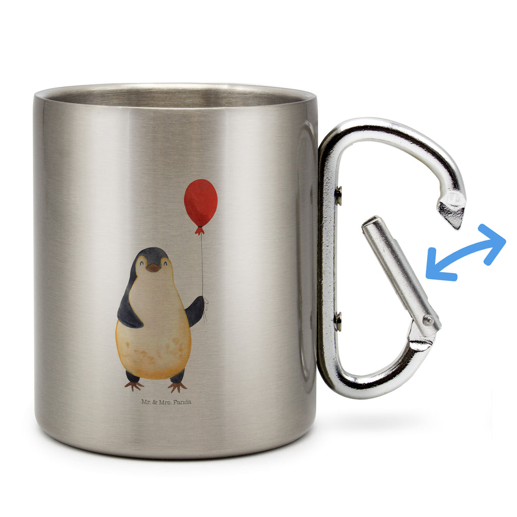 Edelstahlbecher Pinguin Luftballon Edelstahltasse, Karabiner, Edelstahlbecher, Outdoor, Camping, Tasse, Becher, Pinguin, Pinguine, Luftballon, Tagträume, Lebenslust, Geschenk Freundin, Geschenkidee, beste Freundin, Motivation, Neustart, neues Leben, Liebe, Glück
