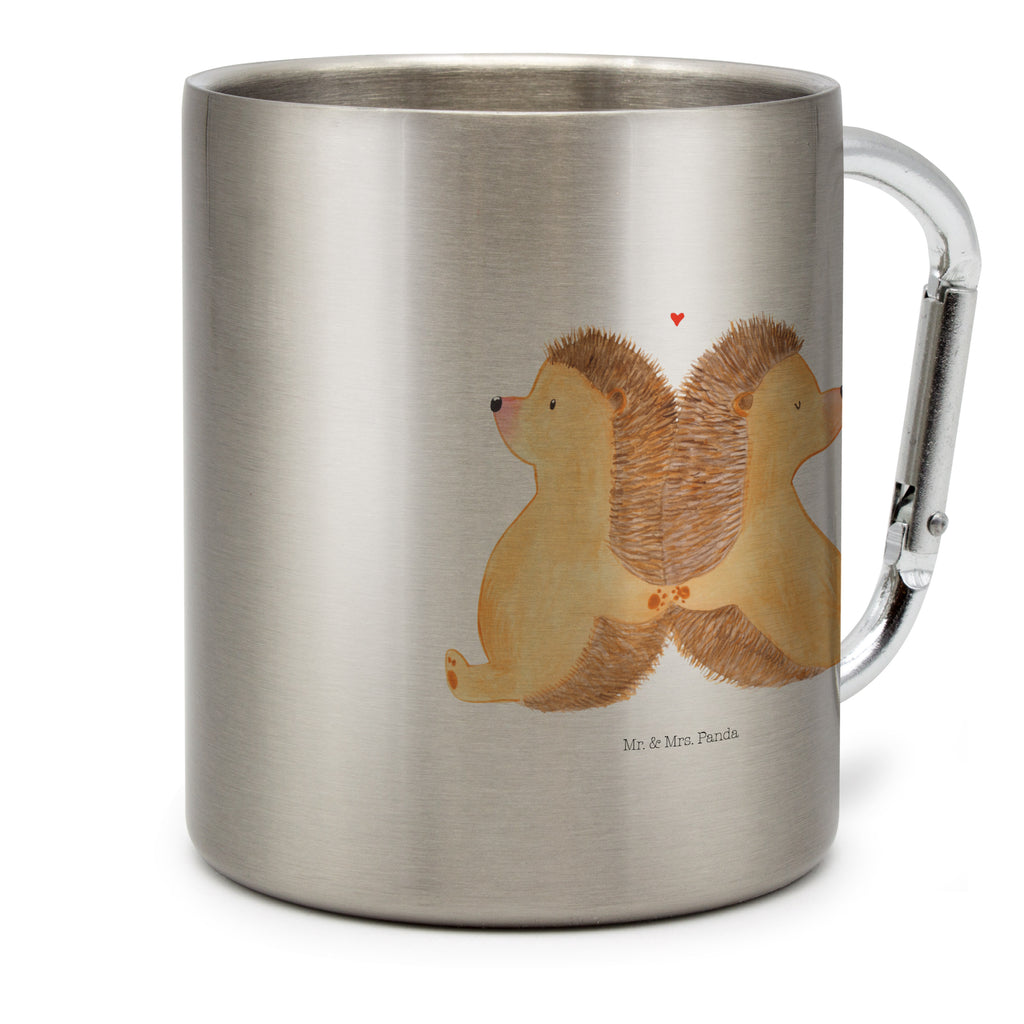 Edelstahlbecher Igel händchenhaltend Edelstahltasse, Karabiner, Edelstahlbecher, Outdoor, Camping, Tasse, Becher, Liebe, Partner, Freund, Freundin, Ehemann, Ehefrau, Heiraten, Verlobung, Heiratsantrag, Liebesgeschenk, Jahrestag, Hocheitstag, Igel, Igelliebe, Hand in Hand, Liebesbeweis, große Liebe, Liebesbotschaft, Hochzeit, Lieblingsmensch, Gemeinsamkeit, Love, Geschenk für zwei