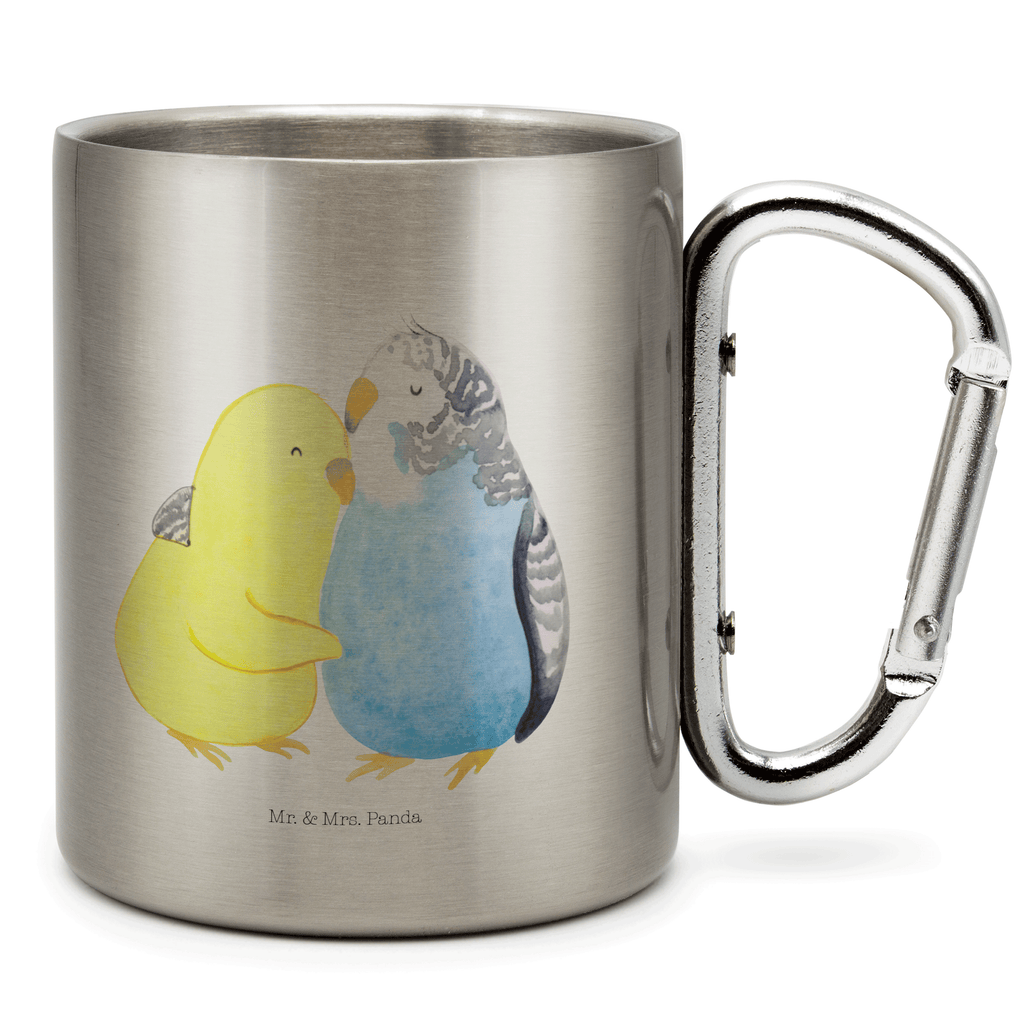 Edelstahlbecher Wellensittich Liebe Edelstahltasse, Karabiner, Edelstahlbecher, Outdoor, Camping, Tasse, Becher, Liebe, Partner, Freund, Freundin, Ehemann, Ehefrau, Heiraten, Verlobung, Heiratsantrag, Liebesgeschenk, Jahrestag, Hocheitstag, Vögel, Wellensittich, Nähe, Kuscheln, Vertrauen