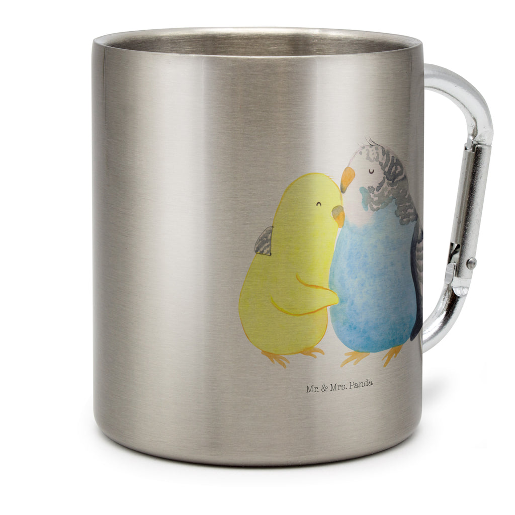 Edelstahlbecher Wellensittich Liebe Edelstahltasse, Karabiner, Edelstahlbecher, Outdoor, Camping, Tasse, Becher, Liebe, Partner, Freund, Freundin, Ehemann, Ehefrau, Heiraten, Verlobung, Heiratsantrag, Liebesgeschenk, Jahrestag, Hocheitstag, Vögel, Wellensittich, Nähe, Kuscheln, Vertrauen