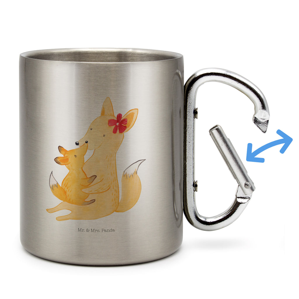 Edelstahlbecher Fuchs Mama & Kind Edelstahltasse, Karabiner, Edelstahlbecher, Outdoor, Camping, Tasse, Becher, Familie, Vatertag, Muttertag, Bruder, Schwester, Mama, Papa, Oma, Opa, Mutter, Tochter, Lieblingstochter, Beste Tochter, Geschenk