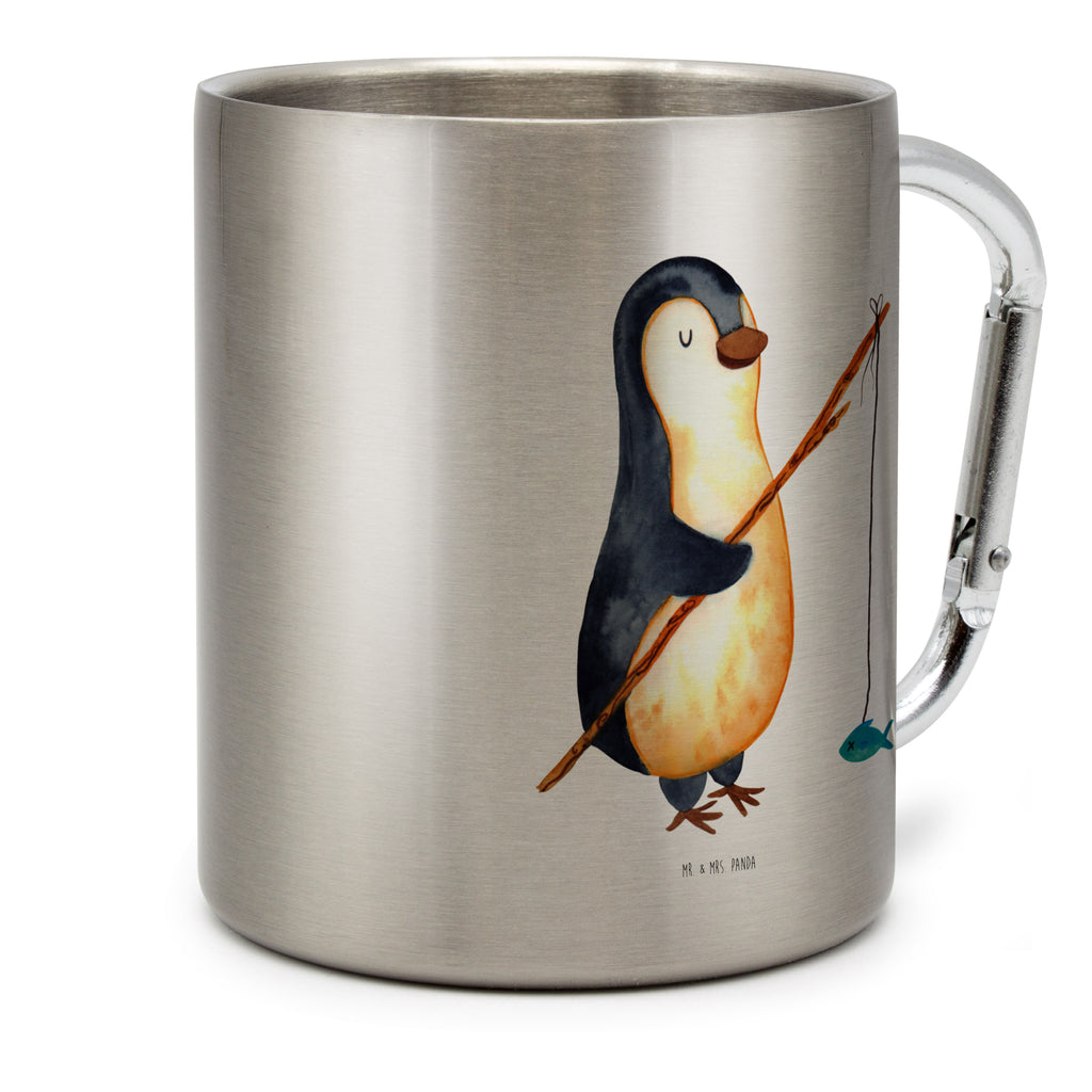 Edelstahlbecher Pinguin Angler Edelstahltasse, Karabiner, Edelstahlbecher, Outdoor, Camping, Tasse, Becher, Pinguin, Pinguine, Angeln, Angler, Tagträume, Hobby, Plan, Planer, Tagesplan, Neustart, Motivation, Geschenk, Freundinnen, Geschenkidee, Urlaub, Wochenende