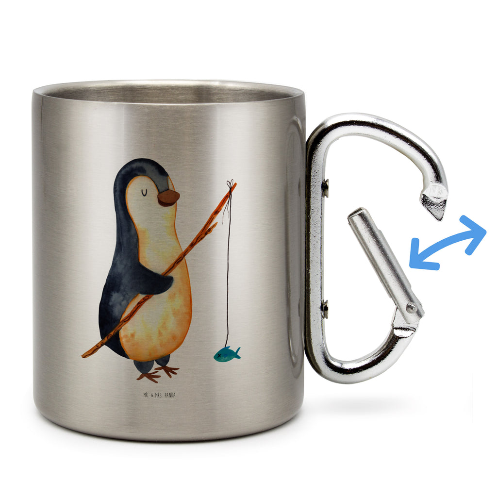 Edelstahlbecher Pinguin Angler Edelstahltasse, Karabiner, Edelstahlbecher, Outdoor, Camping, Tasse, Becher, Pinguin, Pinguine, Angeln, Angler, Tagträume, Hobby, Plan, Planer, Tagesplan, Neustart, Motivation, Geschenk, Freundinnen, Geschenkidee, Urlaub, Wochenende