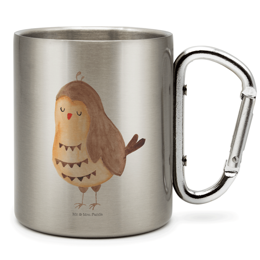 Edelstahlbecher Eule Zufrieden Edelstahltasse, Karabiner, Edelstahlbecher, Outdoor, Camping, Tasse, Becher, Eule, Eule Spruch, Eule deko, Owl, Liebe Spruch, Romantisch, Wortspiel lustig, Spruch schön, Geschenk Hochzeitstag