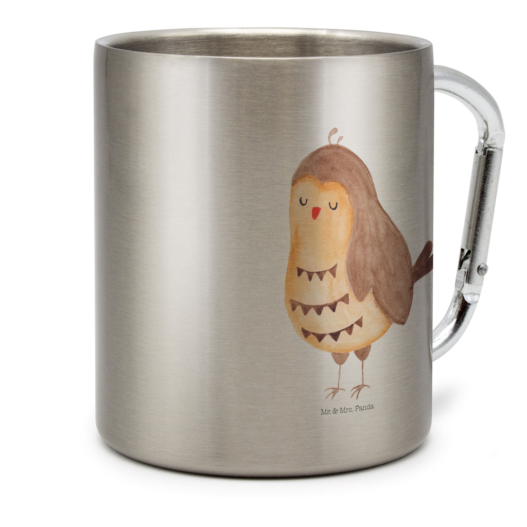 Edelstahlbecher Eule Zufrieden Edelstahltasse, Karabiner, Edelstahlbecher, Outdoor, Camping, Tasse, Becher, Eule, Eule Spruch, Eule deko, Owl, Liebe Spruch, Romantisch, Wortspiel lustig, Spruch schön, Geschenk Hochzeitstag