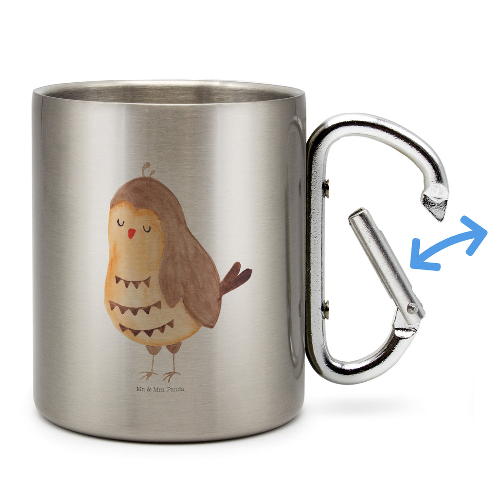 Edelstahlbecher Eule Zufrieden Edelstahltasse, Karabiner, Edelstahlbecher, Outdoor, Camping, Tasse, Becher, Eule, Eule Spruch, Eule deko, Owl, Liebe Spruch, Romantisch, Wortspiel lustig, Spruch schön, Geschenk Hochzeitstag