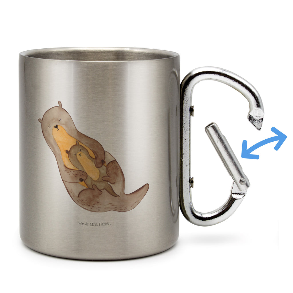 Edelstahlbecher Otter mit Kind Edelstahltasse, Karabiner, Edelstahlbecher, Outdoor, Camping, Tasse, Becher, Otter, Fischotter, Seeotter, Otter Seeotter See Otter