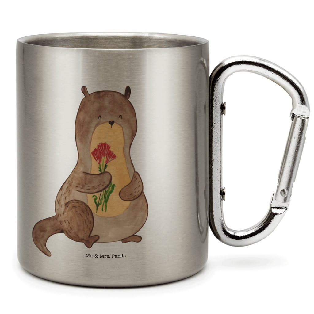 Edelstahlbecher Otter Blumenstrauß Edelstahltasse, Karabiner, Edelstahlbecher, Outdoor, Camping, Tasse, Becher, Otter, Fischotter, Seeotter, Otter Seeotter See Otter