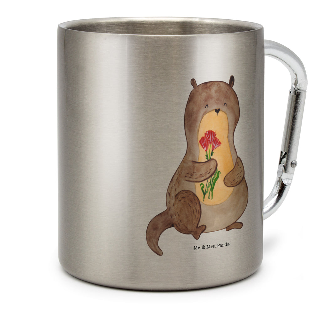 Edelstahlbecher Otter Blumenstrauß Edelstahltasse, Karabiner, Edelstahlbecher, Outdoor, Camping, Tasse, Becher, Otter, Fischotter, Seeotter, Otter Seeotter See Otter