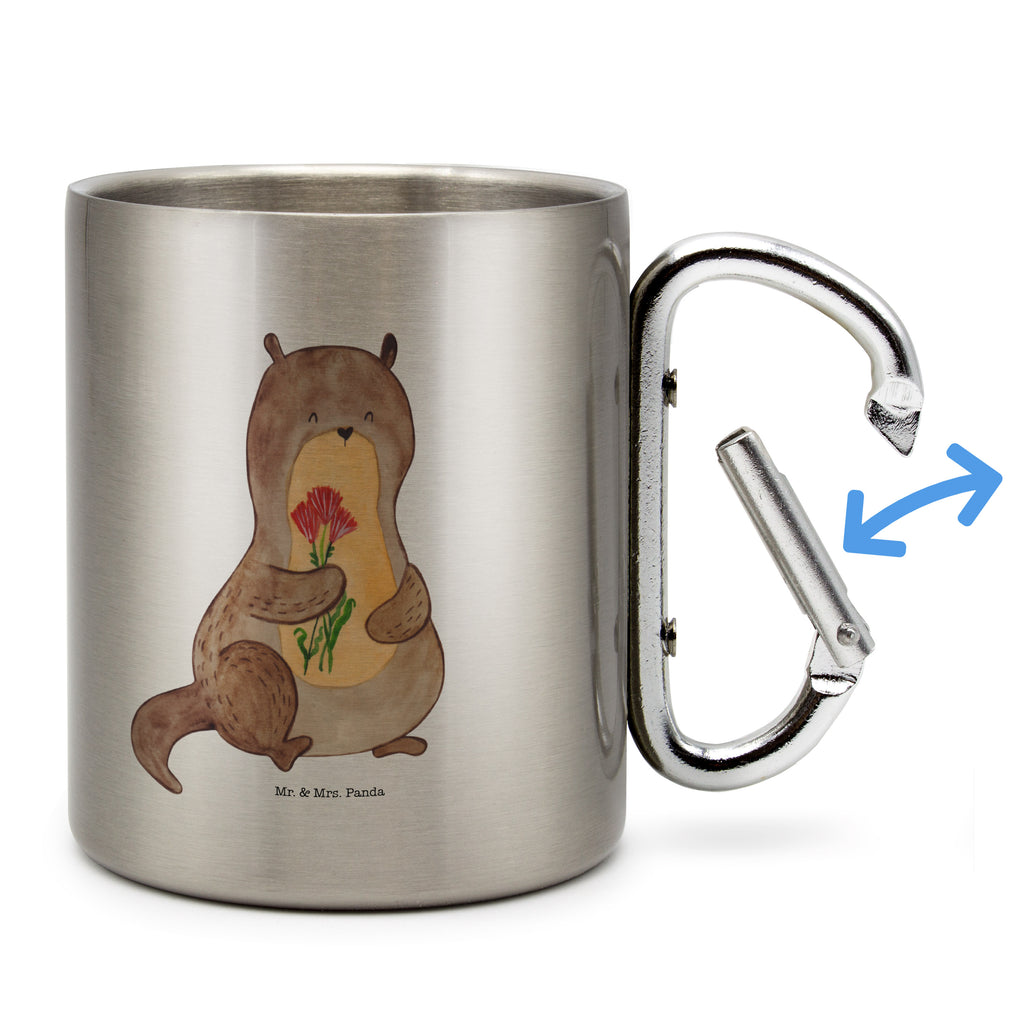Edelstahlbecher Otter Blumenstrauß Edelstahltasse, Karabiner, Edelstahlbecher, Outdoor, Camping, Tasse, Becher, Otter, Fischotter, Seeotter, Otter Seeotter See Otter