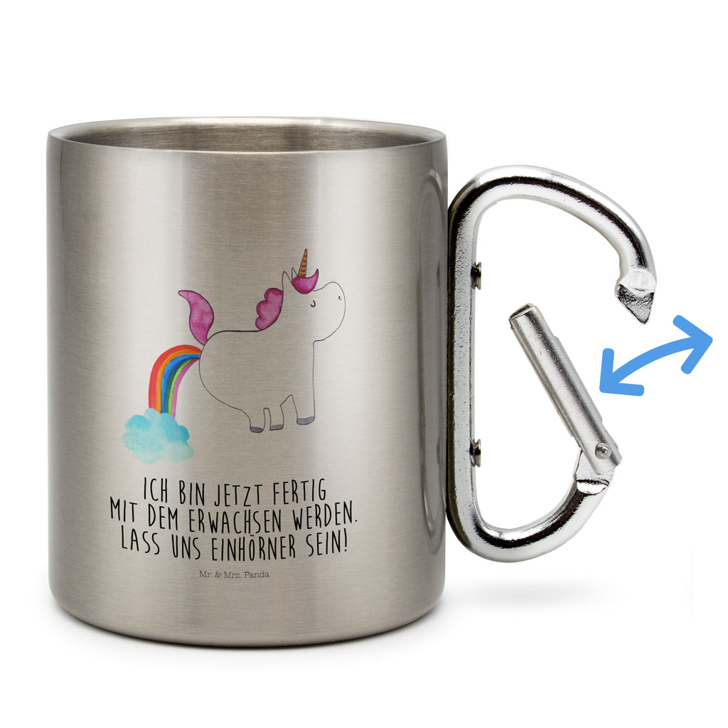 Edelstahlbecher Einhorn Pupsend Edelstahltasse, Karabiner, Edelstahlbecher, Outdoor, Camping, Tasse, Becher, Einhorn, Einhörner, Einhorn Deko, Pegasus, Unicorn, Pups, Regenbogen, Glitzer, Einhornpower, Erwachsenwerden, Spaß, lustig, Freundin
