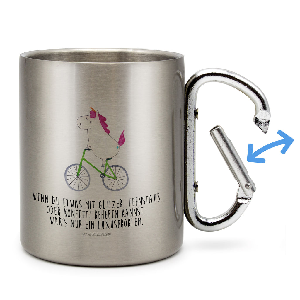 Edelstahlbecher Einhorn Radfahrer Edelstahltasse, Karabiner, Edelstahlbecher, Outdoor, Camping, Tasse, Becher, Einhorn, Einhörner, Einhorn Deko, Pegasus, Unicorn, Radfahren, Radfahrer, Rad, Bike, Feenstaub, Konfetti, Luxusproblem, Kummer, Liebeskummer