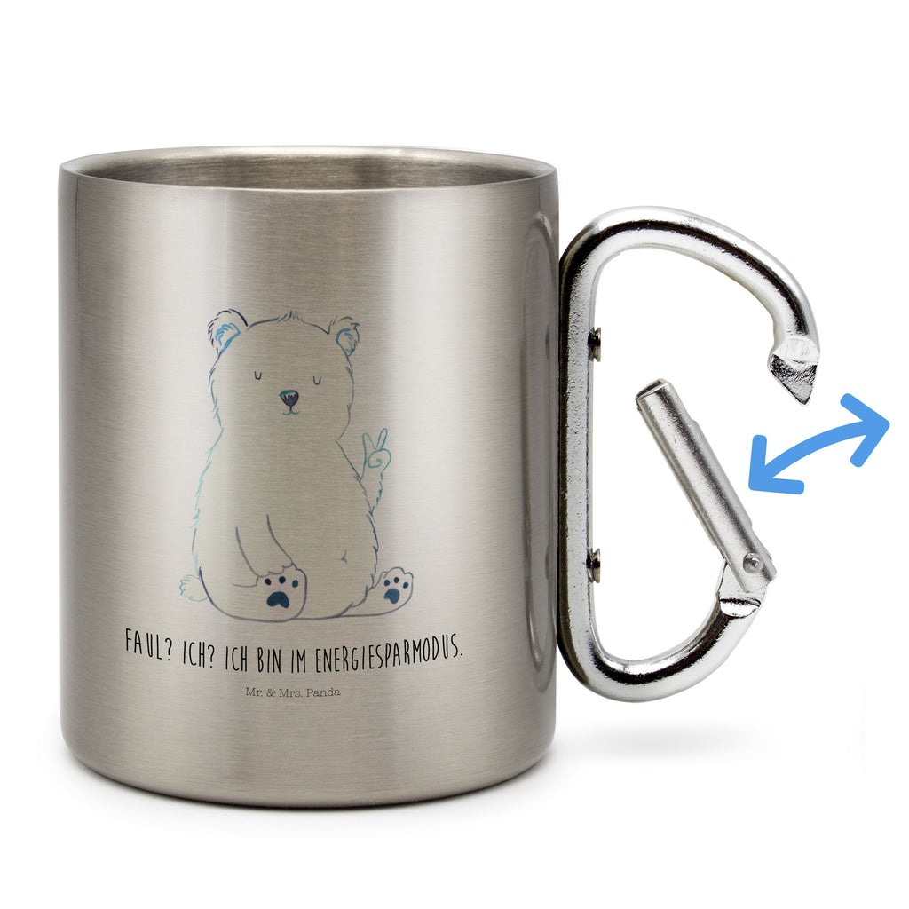 Edelstahlbecher Eisbär Faul Edelstahltasse, Karabiner, Edelstahlbecher, Outdoor, Camping, Tasse, Becher, Bär, Teddy, Teddybär, Eisbär, Nordpol, Faul, Entspannen, Relaxen, Büro, Arbeit, Bürojob, Arbeitsplatz, Homeoffice
