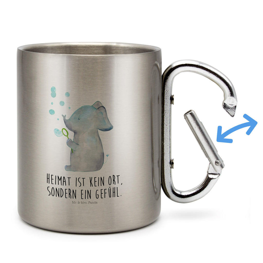 Edelstahlbecher Elefant Seifenblasen Edelstahltasse, Karabiner, Edelstahlbecher, Outdoor, Camping, Tasse, Becher, Tiermotive, Gute Laune, lustige Sprüche, Tiere, Elefant, Elefanten, Dickhäter, Rüsseltier, Seifenblasen, Liebe, Heimat, Gefühl. Daheim, Liebesbeweis, Liebesspruch