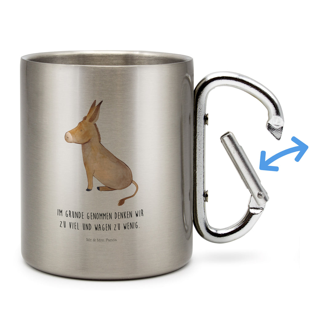 Edelstahlbecher Esel Edelstahltasse, Karabiner, Edelstahlbecher, Outdoor, Camping, Tasse, Becher, Tiermotive, Gute Laune, lustige Sprüche, Tiere, Esel, Weisheit, Lebensmut, Lebensglück, Ziel, Lebensziel, Mut, erfolg, tapferkeit, positive gedanken, zuversicht