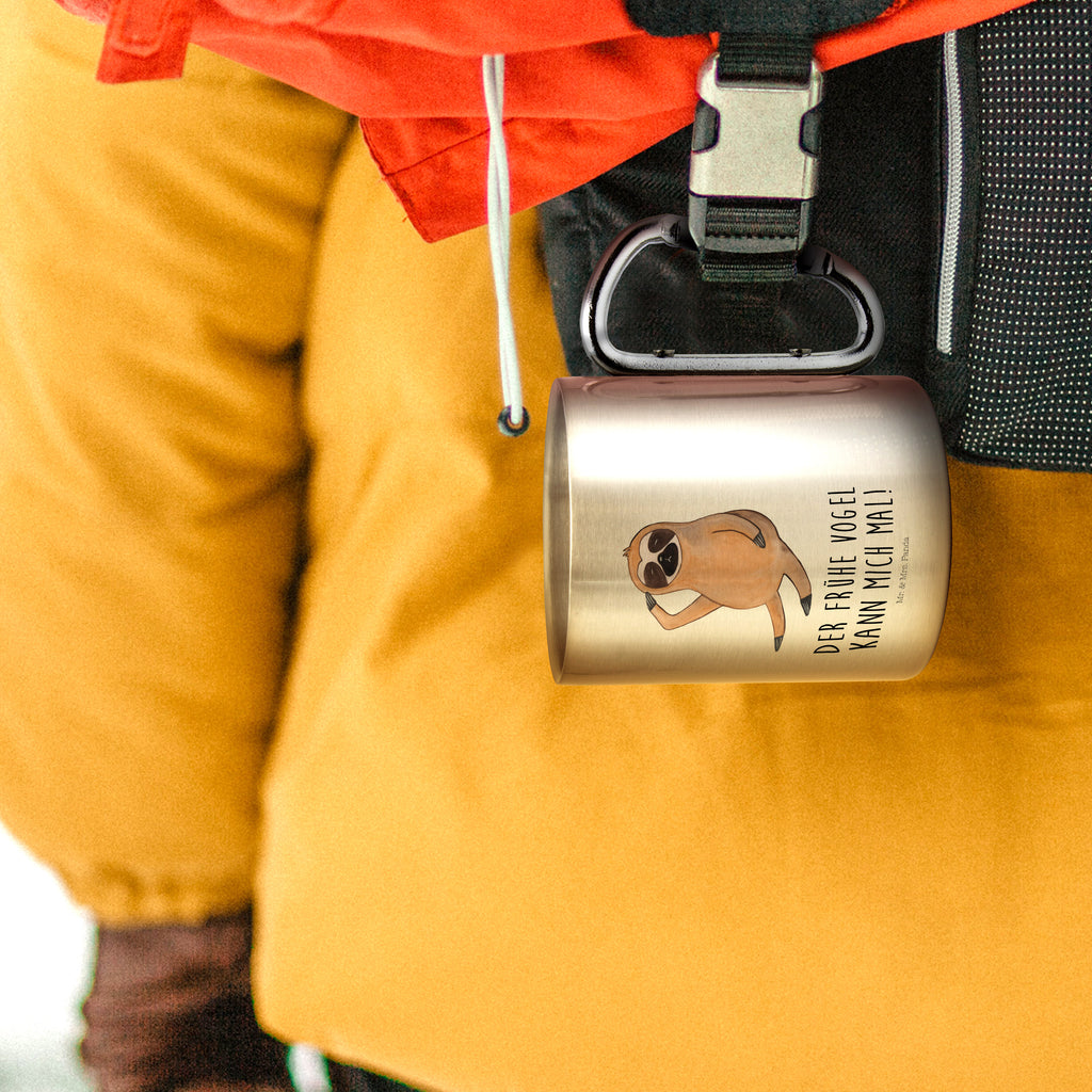 Edelstahlbecher Faultier Vogel zeigen Edelstahltasse, Karabiner, Edelstahlbecher, Outdoor, Camping, Tasse, Becher, Faultier, Faultier Geschenk, Faultier Deko, Faultiere, faul, Lieblingstier, Spinner, früher Vogel, der frühe Vogel, Frühaufsteher, Morgenmuffel, Vogel, Faultierwelt