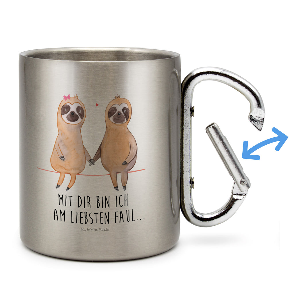 Edelstahlbecher Faultier Pärchen Edelstahltasse, Karabiner, Edelstahlbecher, Outdoor, Camping, Tasse, Becher, Faultier, Faultier Geschenk, Faultier Deko, Faultiere, faul, Lieblingstier, Liebe, Liebespaar, Faultierliebe, Faultierpärchen, verliebt, verlobt, gemeinsam, relaxen, Pärchen, Beziehung, Langsamkeit