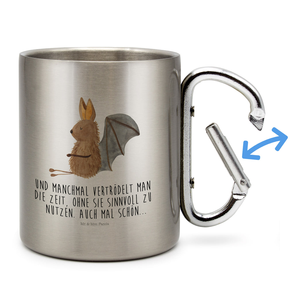 Edelstahlbecher Fledermaus sitzend Edelstahltasse, Karabiner, Edelstahlbecher, Outdoor, Camping, Tasse, Becher, Tiermotive, Gute Laune, lustige Sprüche, Tiere, Fledermaus, Fledermäuse, Motivation, entspannen