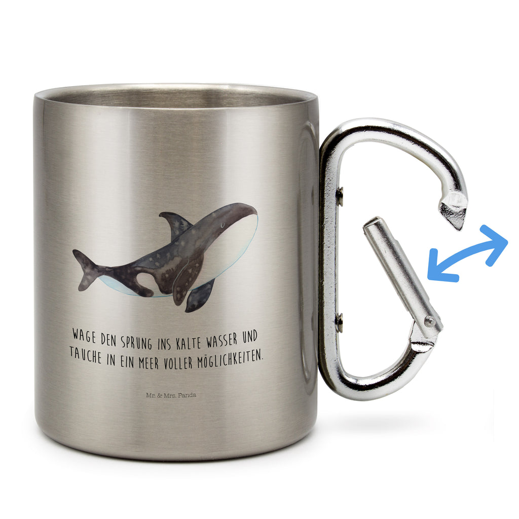 Edelstahlbecher Orca Edelstahltasse, Karabiner, Edelstahlbecher, Outdoor, Camping, Tasse, Becher, Meerestiere, Meer, Urlaub, Orca, Orcas, Killerwal, Wal, Möglichkeiten, Büro, Arbeit, Motivation, Selbstliebe, Neustart, Startup
