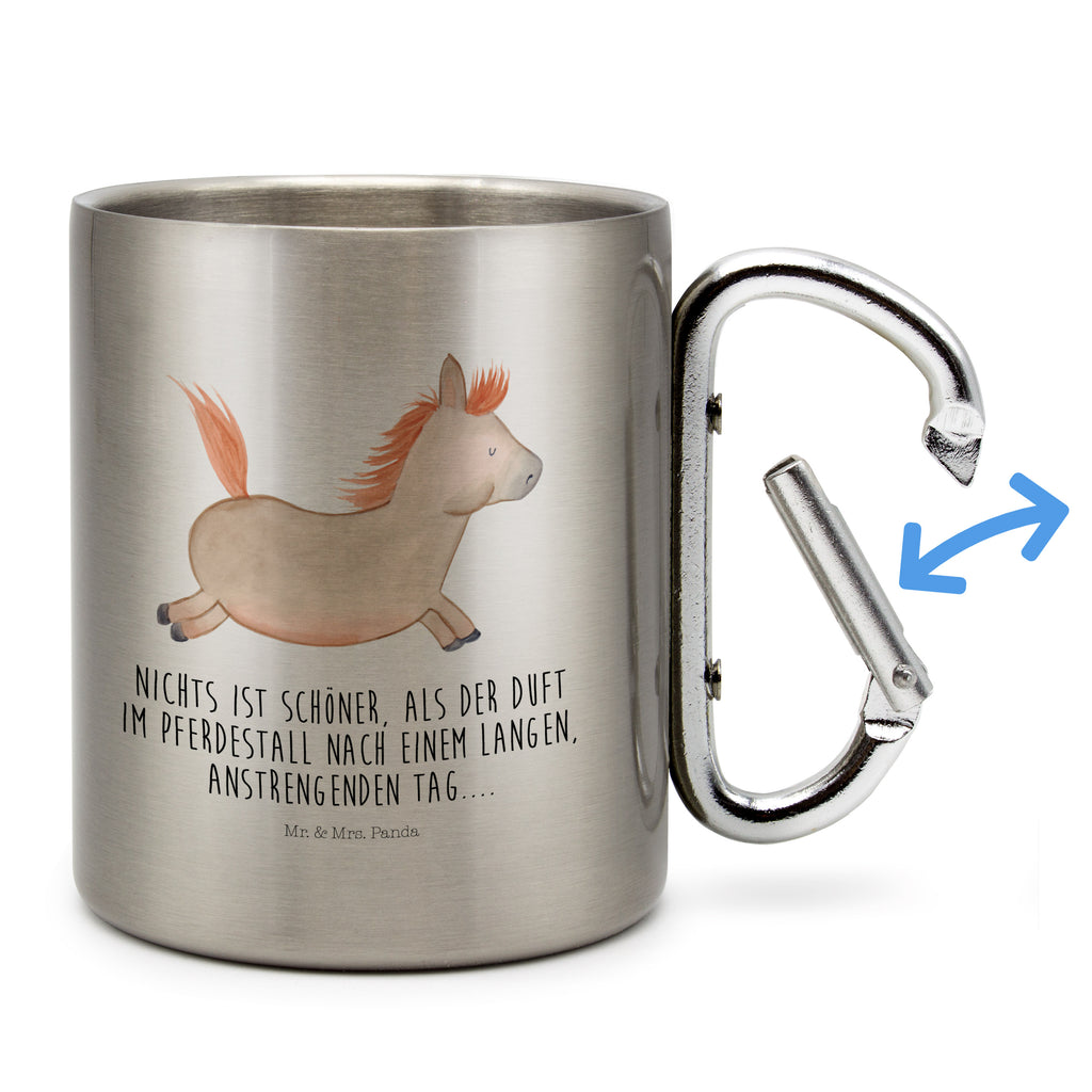 Edelstahlbecher Pferd springt Edelstahltasse, Karabiner, Edelstahlbecher, Outdoor, Camping, Tasse, Becher, Bauernhof, Hoftiere, Landwirt, Landwirtin, Pferd, Pony, Pferde, Stall, Pferdestall, ausreiten, reiten, Pferdebesitzer