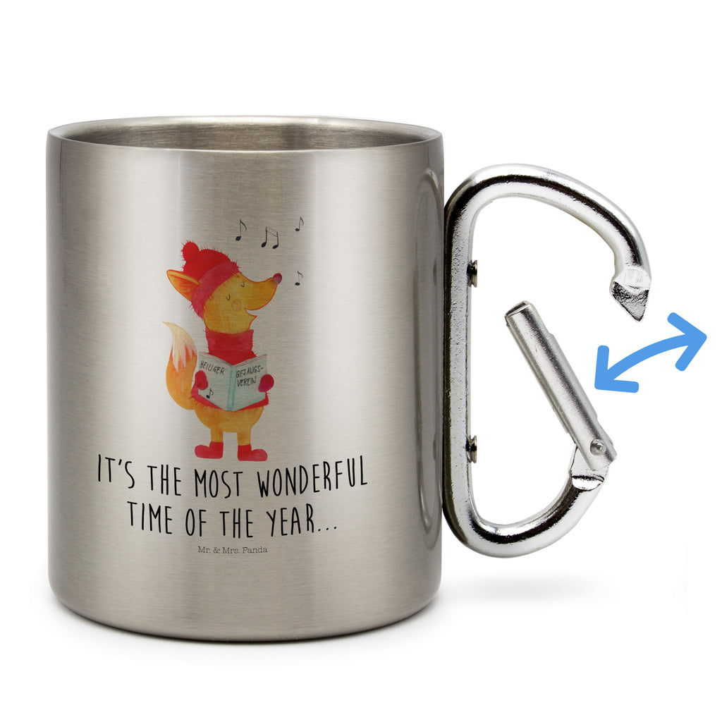 Edelstahlbecher Fuchs Sänger Edelstahltasse, Karabiner, Edelstahlbecher, Outdoor, Camping, Tasse, Becher, Winter, Weihnachten, Weihnachtsdeko, Nikolaus, Advent, Heiligabend, Wintermotiv, Fuchs, Füchse, Sänger, Geschenk Sänger, Singen, Weihnachtslieder