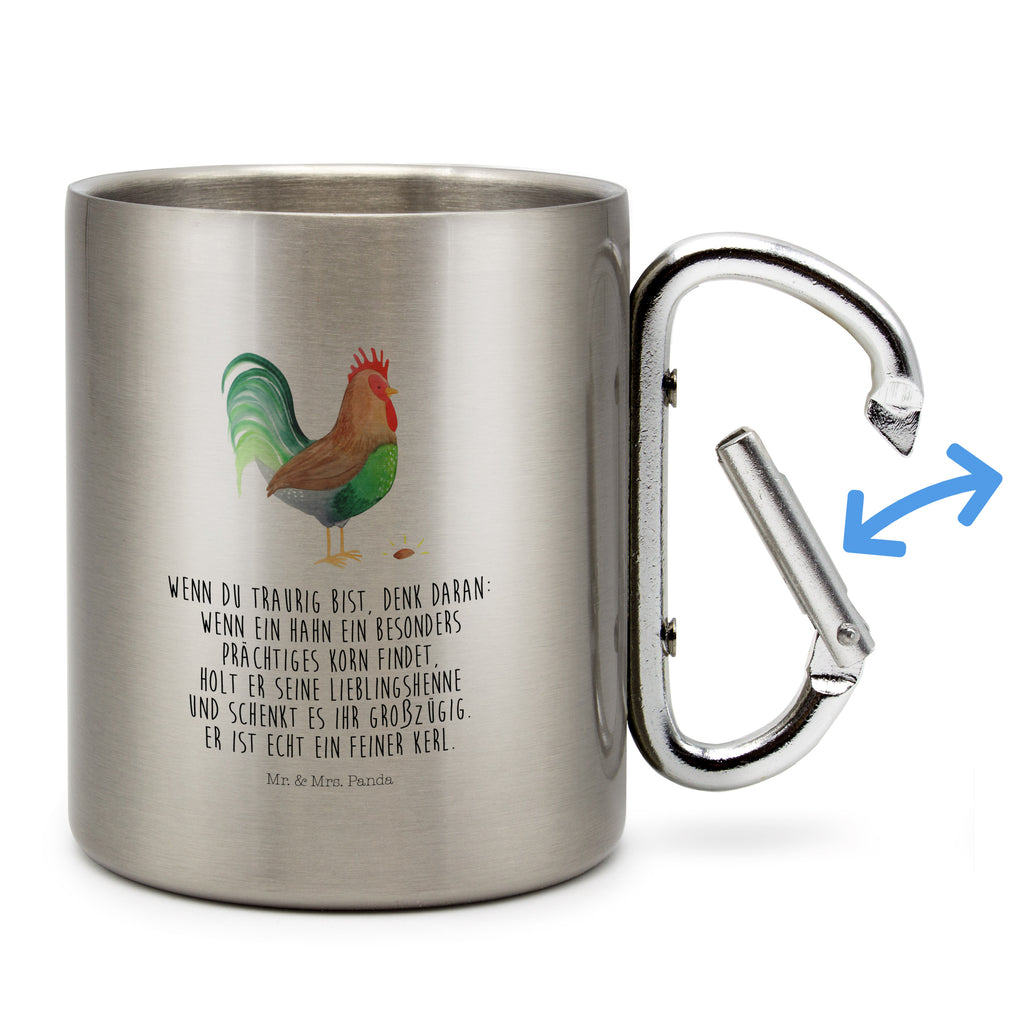 Edelstahlbecher Hahn mit Korn Edelstahltasse, Karabiner, Edelstahlbecher, Outdoor, Camping, Tasse, Becher, Bauernhof, Hoftiere, Landwirt, Landwirtin, Hahn, Korn, Henne, Eier, Natur