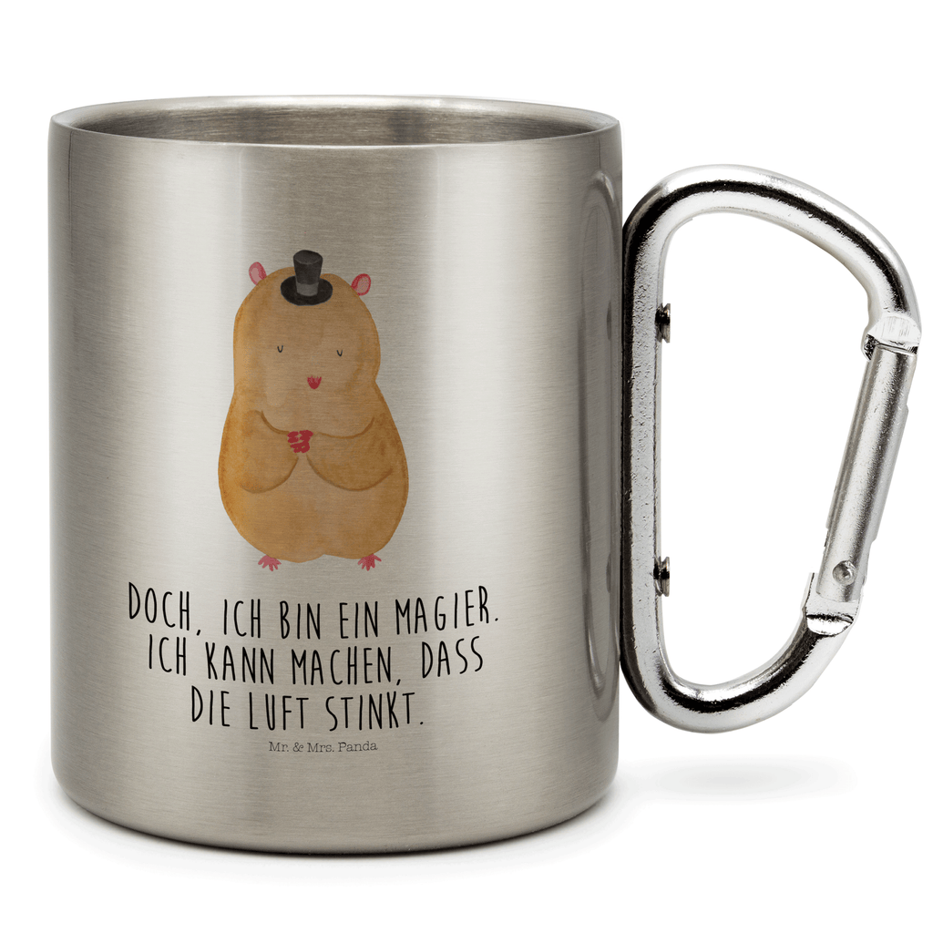 Edelstahlbecher Hamster mit Hut Edelstahltasse, Karabiner, Edelstahlbecher, Outdoor, Camping, Tasse, Becher, Tiermotive, Gute Laune, lustige Sprüche, Tiere, Hamster, Hut, Magier, Zylinder, Zwerghamster, Zauberer, Houdini