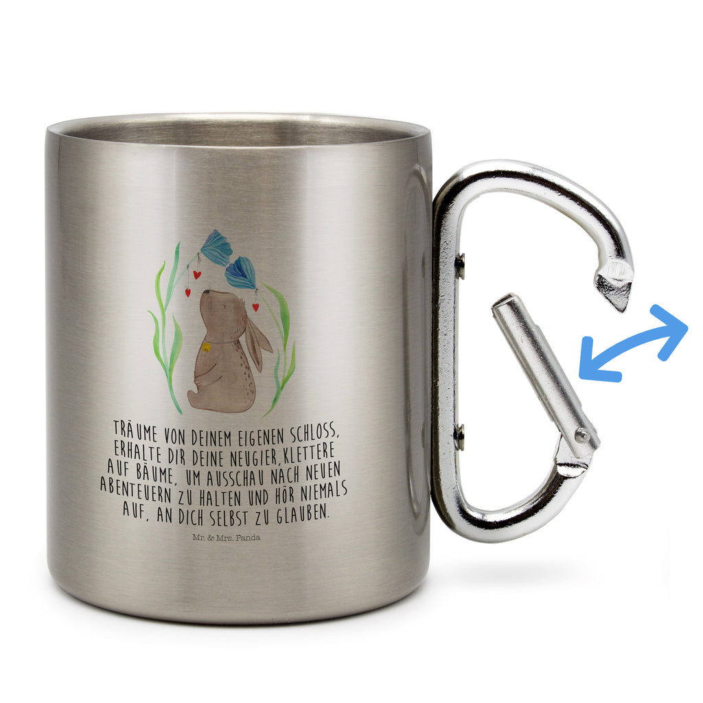 Edelstahlbecher Hase Blume Edelstahltasse, Karabiner, Edelstahlbecher, Outdoor, Camping, Tasse, Becher, Ostern, Osterhase, Ostergeschenke, Osternest, Osterdeko, Geschenk zu Ostern, Hase, Kaninchen, Kind, Taufe, Taufgeschenk, Geburt, Schwangerschaft, erstes Kind, Kindergeburtstag, Geburtstag, Hoffnung, Träume