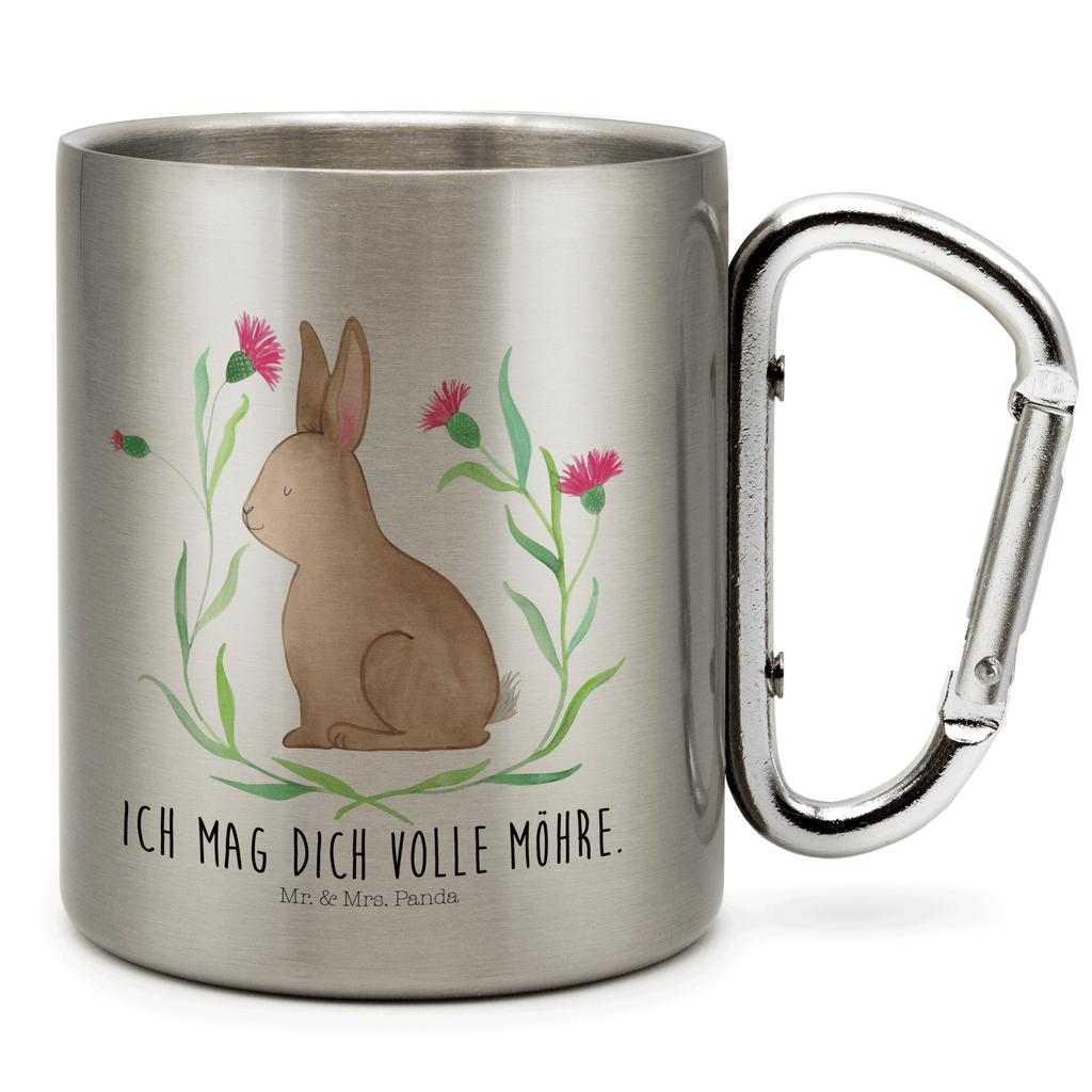 Edelstahlbecher Hase sitzend Edelstahltasse, Karabiner, Edelstahlbecher, Outdoor, Camping, Tasse, Becher, Ostern, Osterhase, Ostergeschenke, Osternest, Osterdeko, Geschenk zu Ostern, Frohe Ostern, Ostergrüße, Osterblume, Liebe, Grüße, Hase, Kaninchen