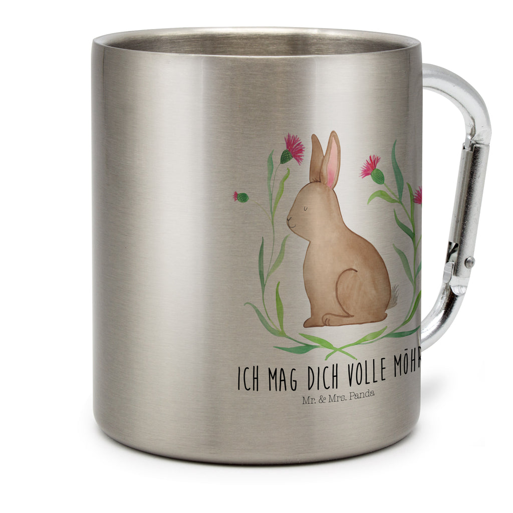 Edelstahlbecher Hase sitzend Edelstahltasse, Karabiner, Edelstahlbecher, Outdoor, Camping, Tasse, Becher, Ostern, Osterhase, Ostergeschenke, Osternest, Osterdeko, Geschenk zu Ostern, Frohe Ostern, Ostergrüße, Osterblume, Liebe, Grüße, Hase, Kaninchen