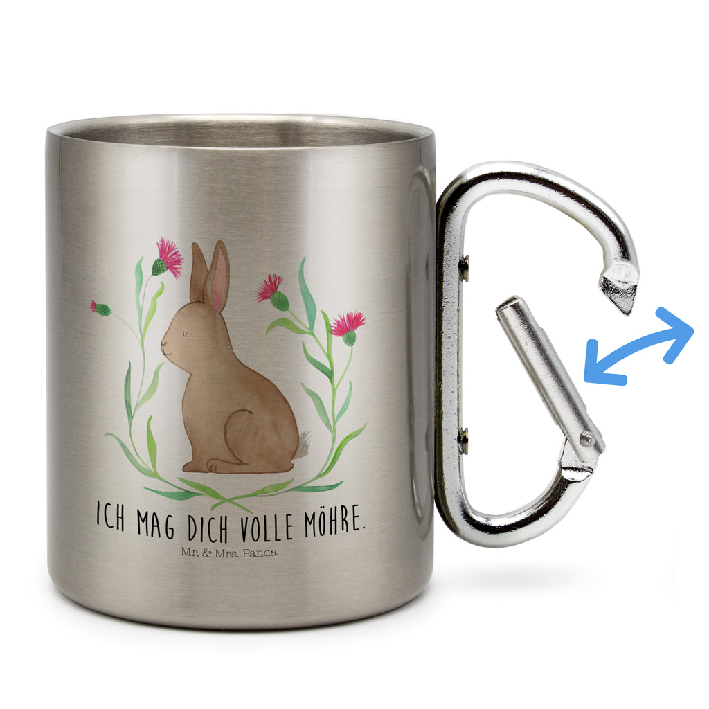 Edelstahlbecher Hase sitzend Edelstahltasse, Karabiner, Edelstahlbecher, Outdoor, Camping, Tasse, Becher, Ostern, Osterhase, Ostergeschenke, Osternest, Osterdeko, Geschenk zu Ostern, Frohe Ostern, Ostergrüße, Osterblume, Liebe, Grüße, Hase, Kaninchen