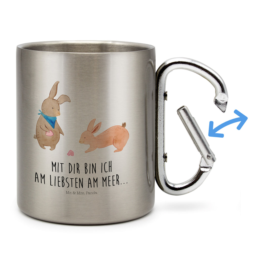Edelstahlbecher Hasen Muschel Edelstahltasse, Karabiner, Edelstahlbecher, Outdoor, Camping, Tasse, Becher, Familie, Vatertag, Muttertag, Bruder, Schwester, Mama, Papa, Oma, Opa, Hasen, beste Freundin, Freundin, Freundinnen, best friends, BFF, Muscheln sammeln, Muscheln, Meer