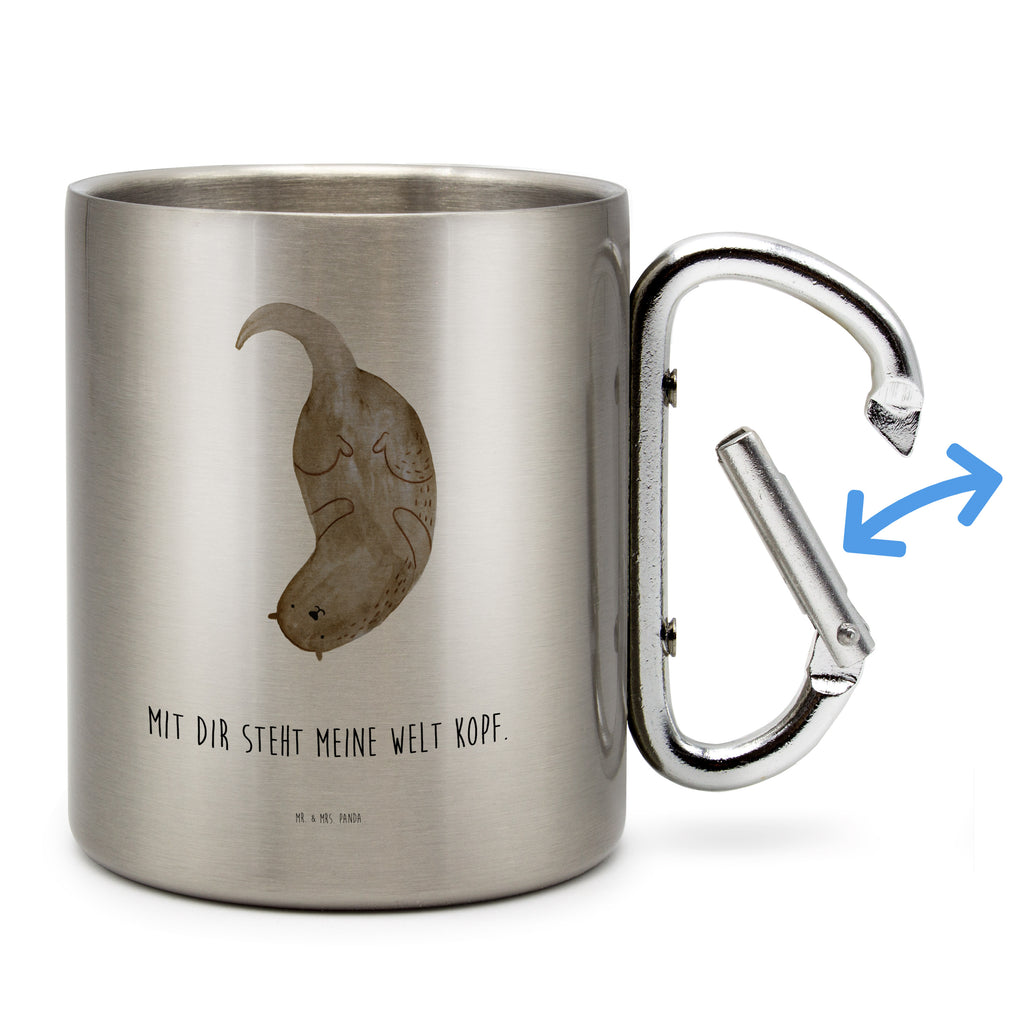 Edelstahlbecher Otter kopfüber Edelstahltasse, Karabiner, Edelstahlbecher, Outdoor, Camping, Tasse, Becher, Otter, Fischotter, Seeotter, Otter Seeotter See Otter