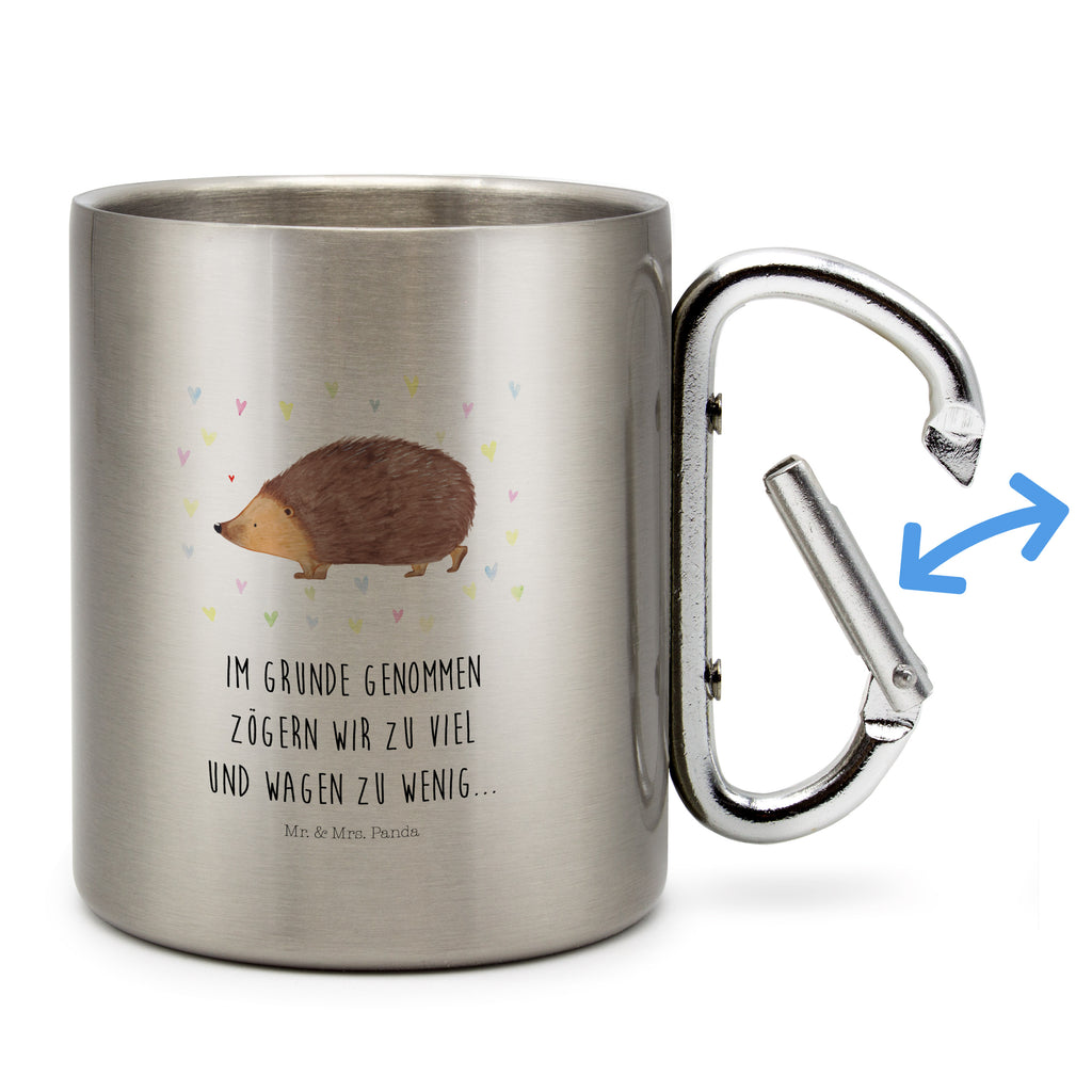 Edelstahlbecher Igel Herzen Edelstahltasse, Karabiner, Edelstahlbecher, Outdoor, Camping, Tasse, Becher, Tiermotive, Gute Laune, lustige Sprüche, Tiere, Liebe, Herz, Herzen, Igel, Vertrauen, Kuss, Leben